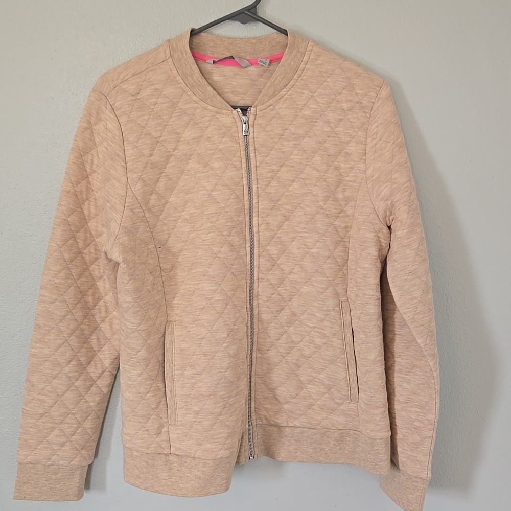 Isaac Mizrahi | Tan Quilted Bomber Jacket Size Medium